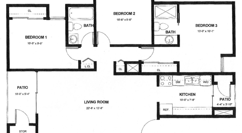 Three Bedroom Two Bath - Downstairs Unit - Pebble Creek Apartments