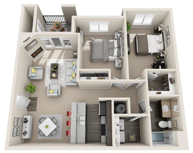 2 bedroom 1 bath! Spacious floor plan upscale interiors on 3rd floor! April rent free!